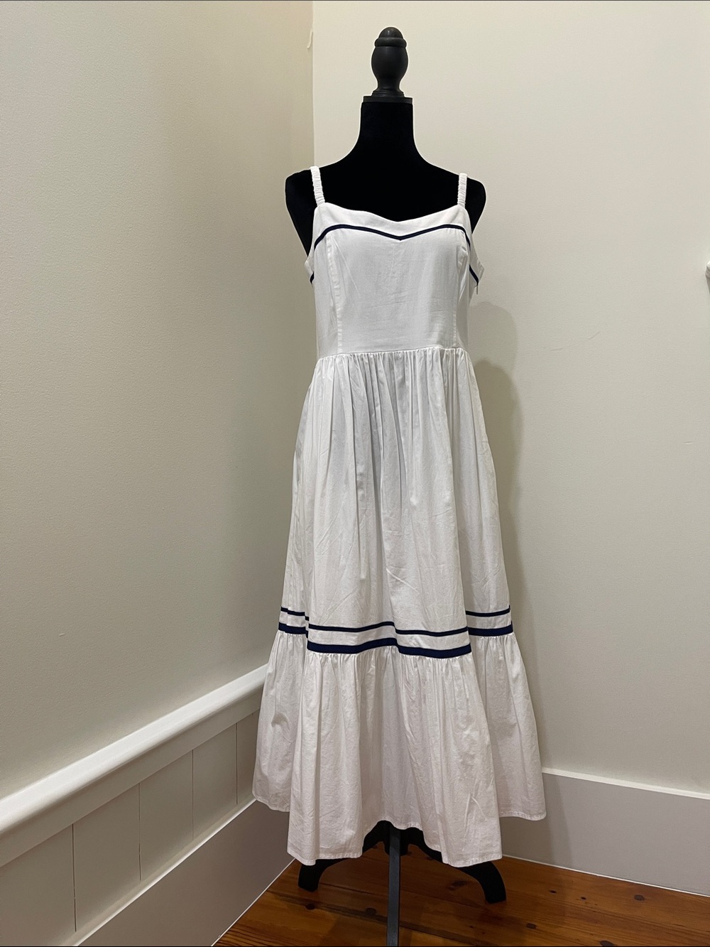 J. Crew White Midi Sundress with Navy Trim Size 8 NWT